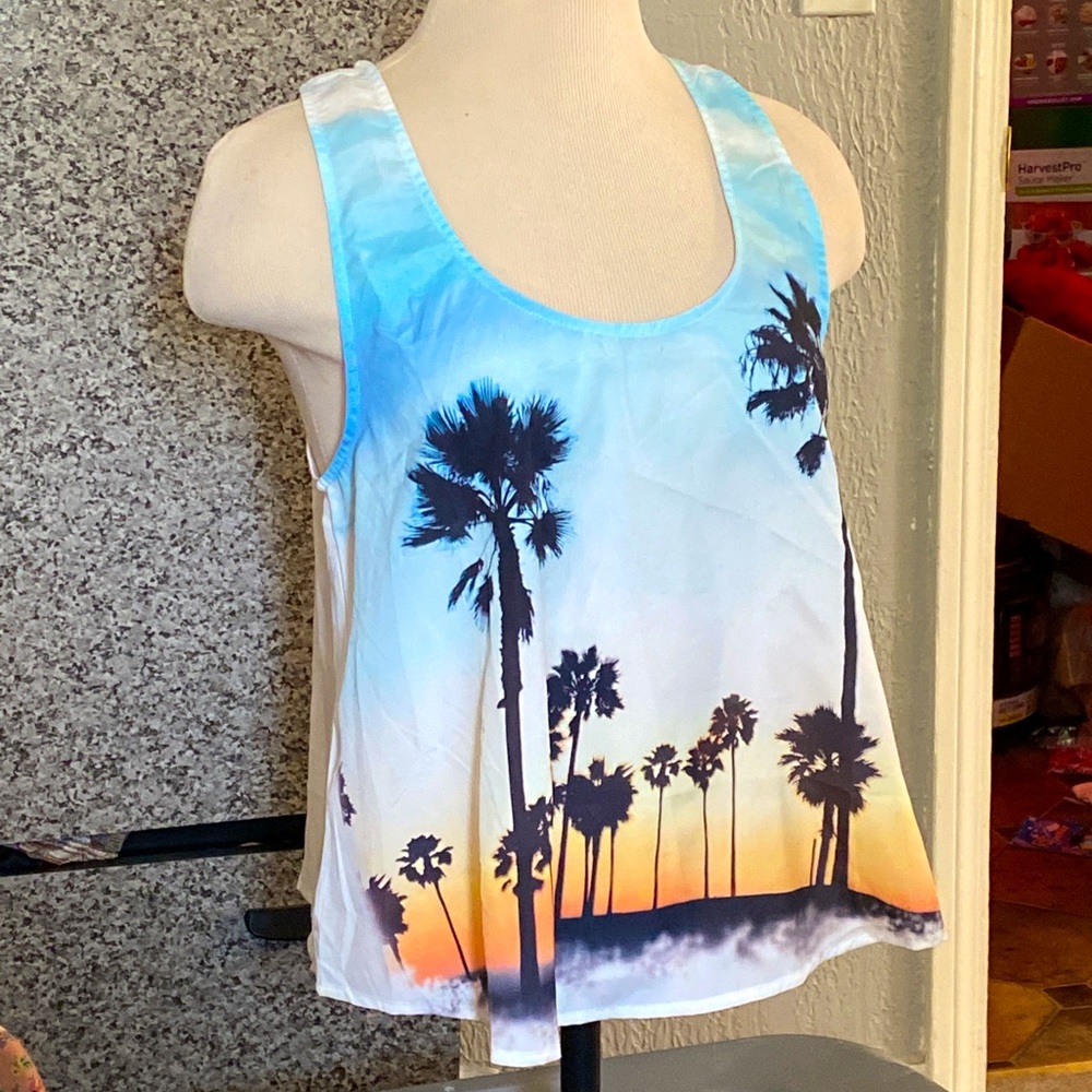 Ella Samani Palm Tree Sunset Crop top Loose Fitting Racerback - Size Medium